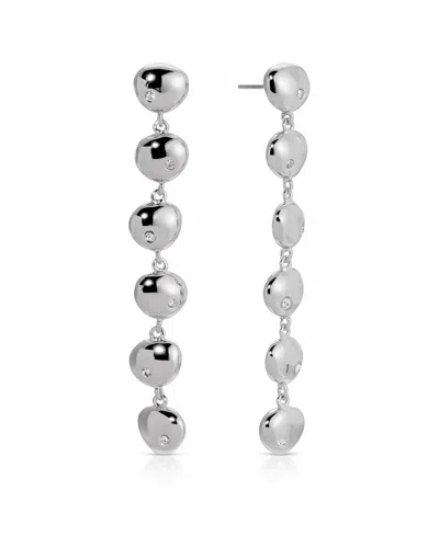 Ettika Polished Pebble Linear Dangle Earrings In Rhodium