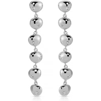 Ettika Polished Pebble Linear Drop Earrings In Rhodium