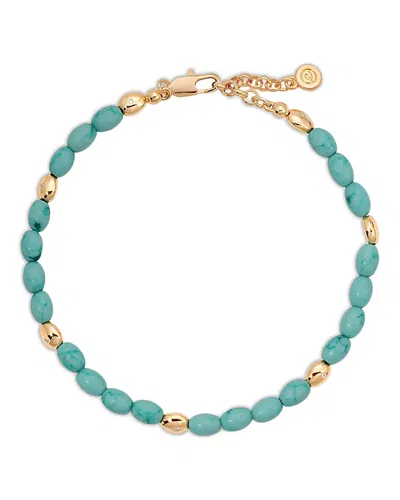 Ettika Polished Pebble Stone Beaded Ankle Bracelet In Green