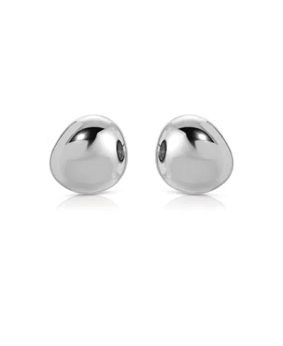 Ettika Polished Pebble Stud Earrings In Rhodium