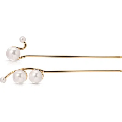 Ettika Pretty Pearl Set Of 2 Hair Pins In Gold