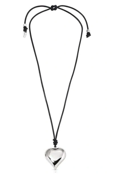 Ettika Heart Pendant Adjustable Cord Necklace In Black