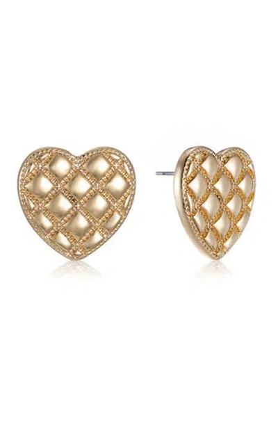 Ettika Quilted Heart Stud Earrings In Gold