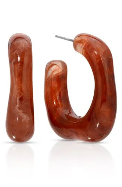 Ettika Resin Square Hoop Earrings In Brown