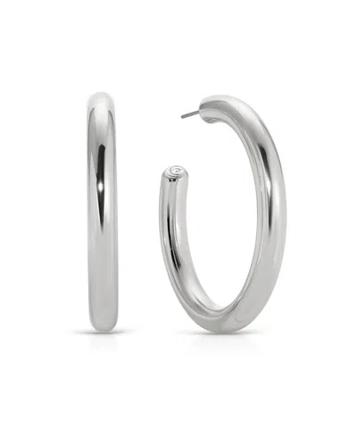ETTIKA RHODIUM PLATED LARGE THICK CLASSIC HOOP EARRINGS