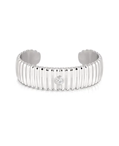 Ettika Ribbed Crystal Statement Cuff In Silver