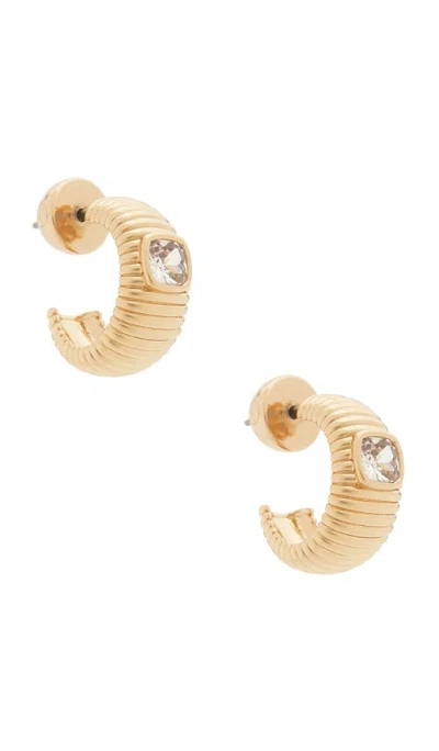Ettika Ribbed Emerald Medium Hoop Earrings In Clear Cystal & Gold