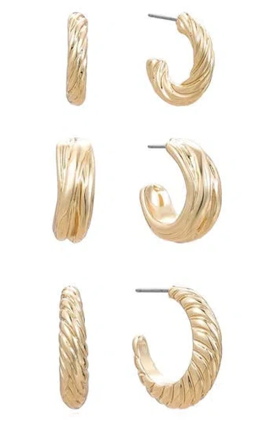 Ettika Ribbed Hoop Earrings Set In Gold
