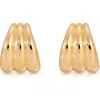 Ettika Triple Ribbed Huggie Hoop Earrings In Gold