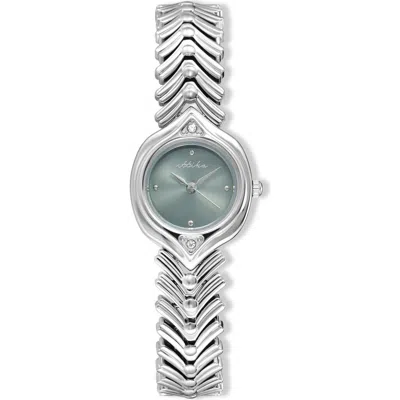 Ettika Round Case Chevron Strap Watch In Green