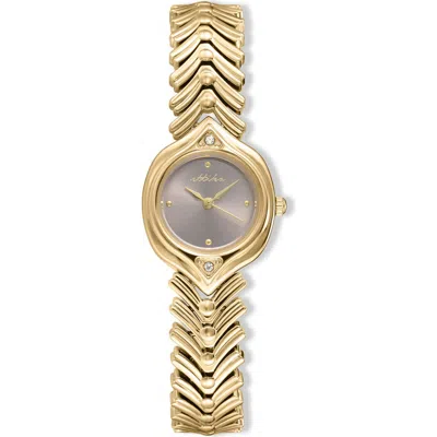 Ettika Round Case Chevron Strap Watch In Metallic