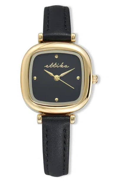 Ettika Rounded Quartz Leather Strap Watch, 26mm In Black