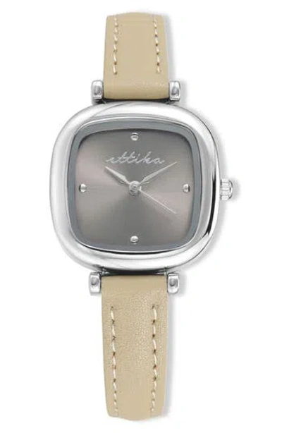 Ettika Rounded Quartz Leather Strap Watch, 26mm In Metallic