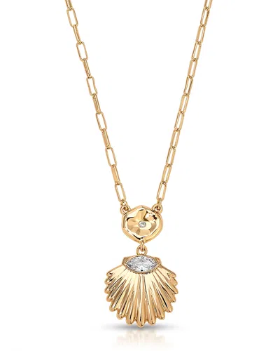 ETTIKA SANTORINI CUBIC ZIRCONIA SHELL PENDANT NECKLACE, 15-18
