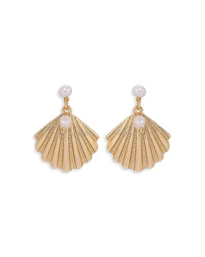 ETTIKA SCALLOP SHELL EARRINGS WITH CULTURED FRESHWATER PEARLS