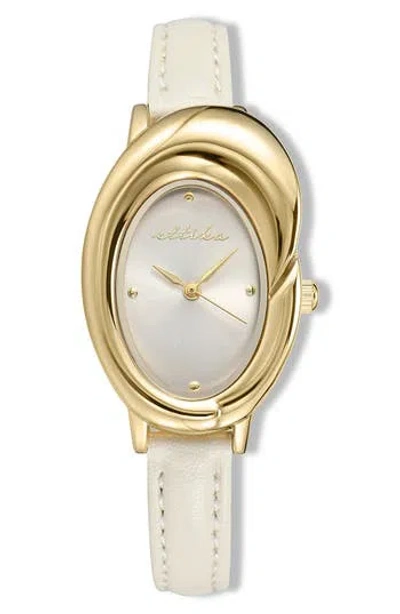 Ettika Sculpted Oval Leather Strap Watch In White
