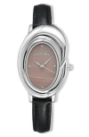 Ettika Sculpted Oval Leather Strap Watch In Black