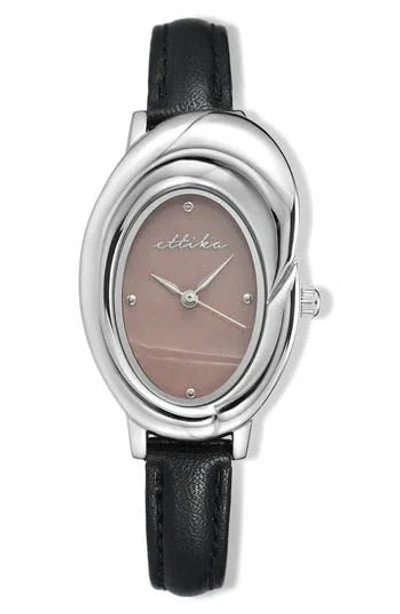 Ettika Sculpted Oval Leather Strap Watch In Black