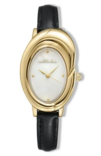 Ettika Sculpted Oval Leather Strap Watch In Black