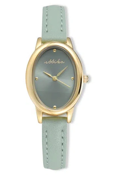Ettika Seafoam Thick Dome Quartz Leather Strap Watch, 24mm X 36.5mm In Green