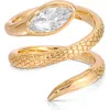 Ettika Marquise Cubic Zirconia Coiled Snake Ring In 18k Gold Plated In Gold