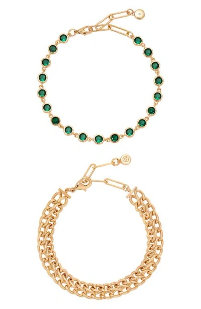 Ettika Set Of 2 Emerald City Chain Bracelets In Green