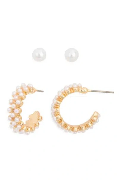 Ettika Set Of 2 Faux Pearl & Hoop Earrings In Gold