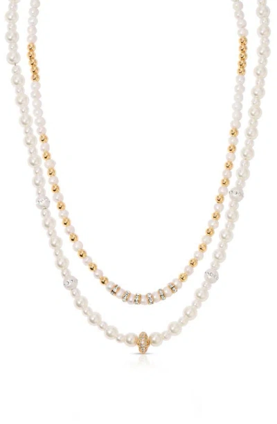 Ettika Set Of 2 Freshwater Pearl & Crystal Beaded Necklaces In Gold