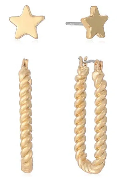 Ettika Set Of 2 Star Stud & Hoop Earrings In Gold