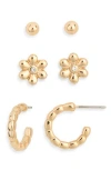 Ettika Set Of 3 Assorted Stud & Hoop Earrings In Gold