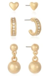 Ettika Set Of 3 Cz Earrings In Gold