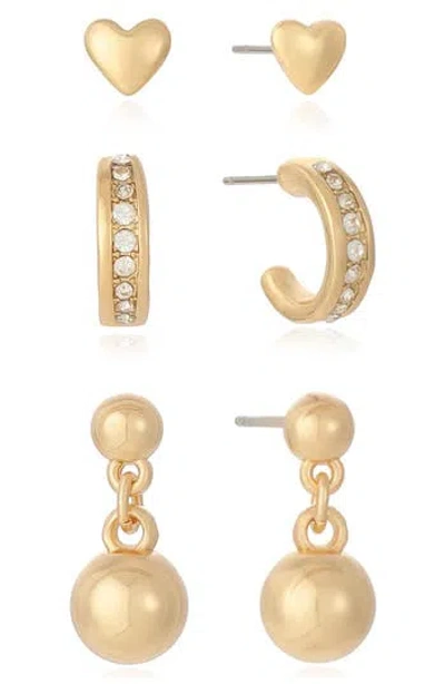 Ettika Set Of 3 Cz Earrings In Gold