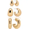 Ettika Set Of 3 Domed Hoop Earrings In Gold