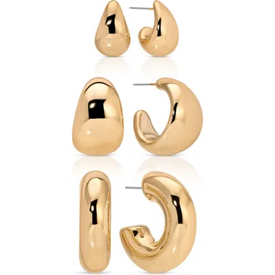 Ettika Set Of 3 Domed Hoop Earrings In Gold