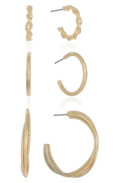 Ettika Set Of 3 Mixed Hoop Earrings In Gold