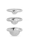 Ettika Polished Stacking Pebble Ring Set In Rhodium