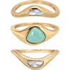 Ettika Set Of 3 Reconstituted Turquoise Solstice Stacking Rings In Gray