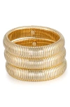 Ettika Set Of 3 Two Tone Stretch Cuff Bracelets In Gold