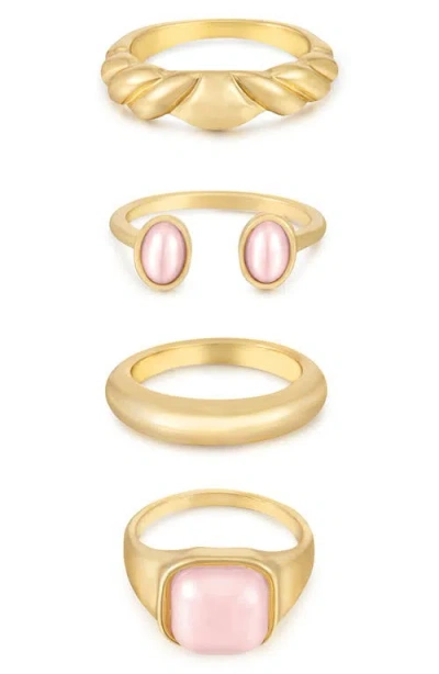 Ettika Set Of 4 Ultimate Babe Ring Set In Gold/pink