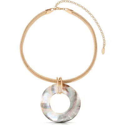 Ettika Shell Disc Pendant Necklace In Gold