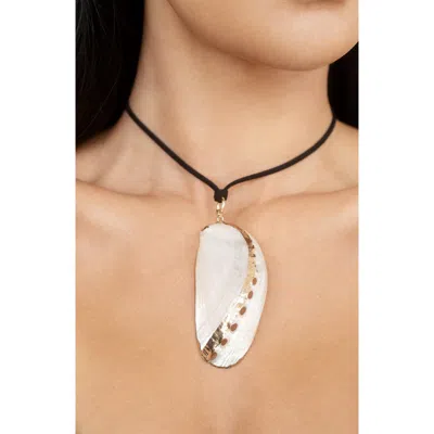 Ettika Shell Pendant Faux Suede Cord Necklace In Black/ivory