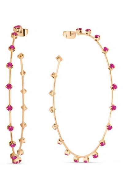 Ettika Simple Spark Crystal Station Hoop Earrings In Fuchsia