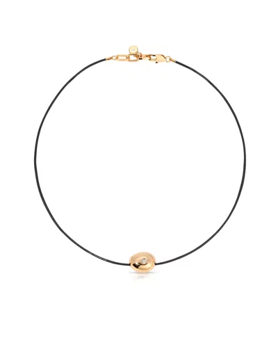 Ettika Single Crystal Polished Pebble Leather Pendant Necklace In Gold