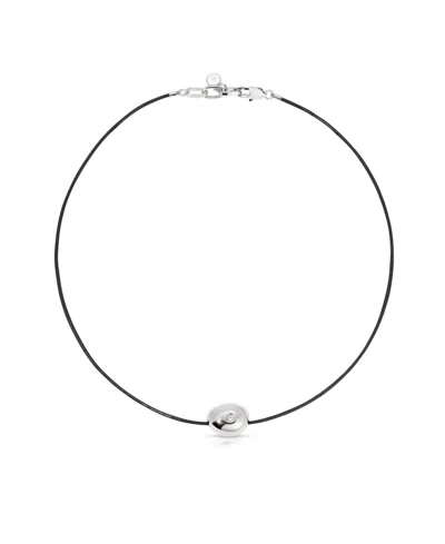 Ettika Single Crystal Polished Pebble Leather Pendant Necklace In Rhodium