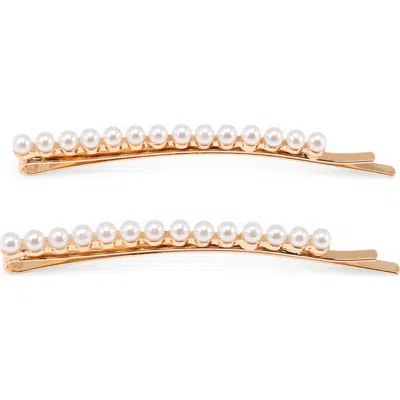 Ettika Single Line Set Of 2 Faux Pearl Hair Pins In Gold
