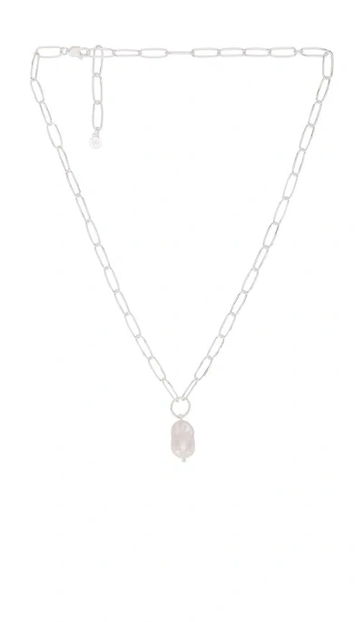 Ettika Single Pearl Chain Necklace In 银色