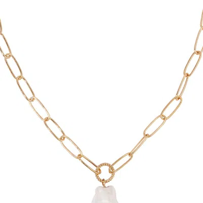 Ettika Single Pearl Open Links 18k Gold Plated Chain Necklace In White