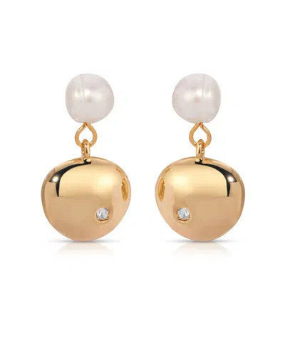 Ettika Small Pebble And Freshwater Pearl Dangle Earrings In Gold