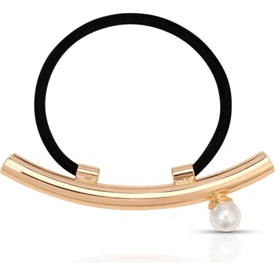 Ettika Smooth Bar & Imitation Pearl Hair Tie In Gold