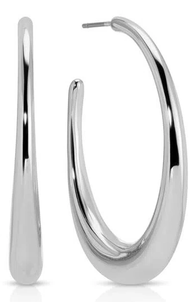Ettika Smooth Oval Hoop Earrings In Silver